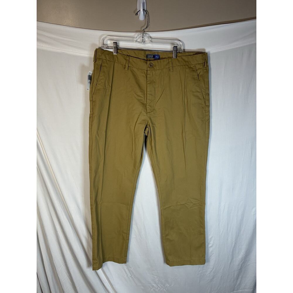 💰IZOD American Chino Pants Mens 38x29 Khaki Straight Fit Flat Front NWT Smooth
